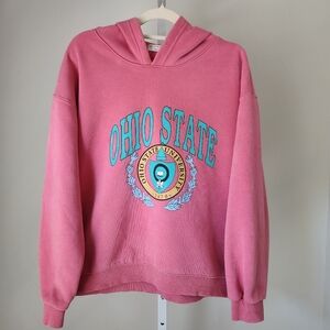 Pink Green Ohio State University OSU Hoodie Sweatshirt Unique Velour Lined Sz M